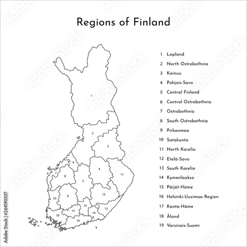 Vector isolated simplified map of Finland regions. Borders and names of administrative divisions