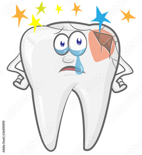 cartoon tooth mascot  Feel bad.,dental caries. vector illustration