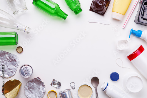 Selection of garbage for recycling - metal, plastic, and glass. Concept of recycling