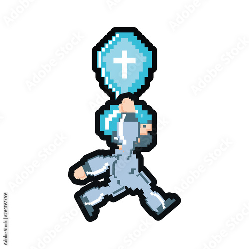 video game avatar with shield pixelated