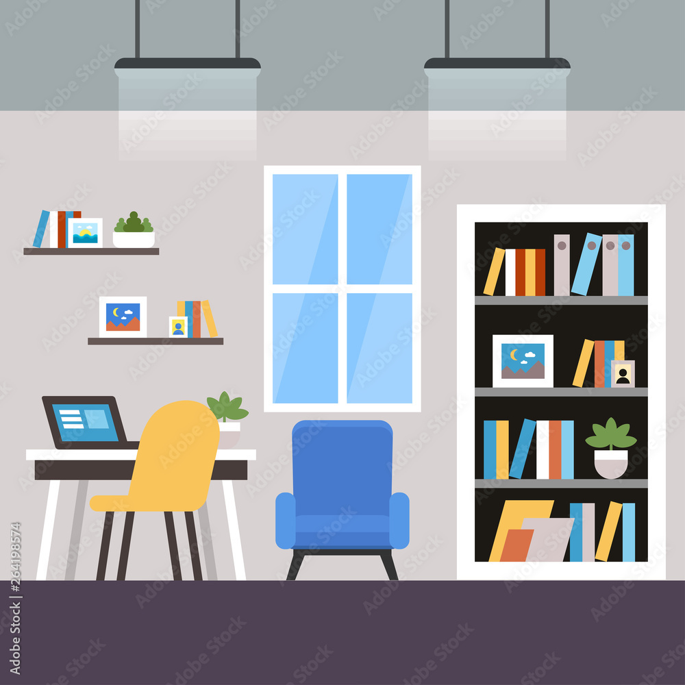 Room with Window Interior Coworking Cartoon Flat. Room with Window Interior Coworking Cartoon Flat.