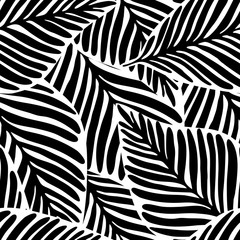 Fototapete Geometrische Blättermuster Monochromes Dschungelmuster mit exotischen Pflanzen  © smth.design