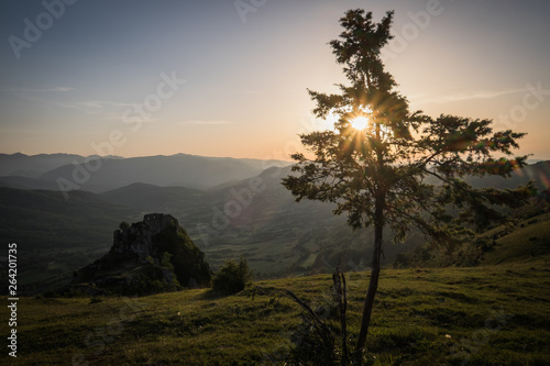 the pyrenees mountains during a sunset, Occitanie, Roquefixade, France photo