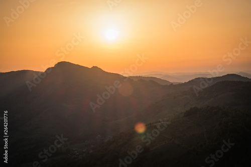 the pyrenees mountains during a sunset, Occitanie, Roquefixade, France photo