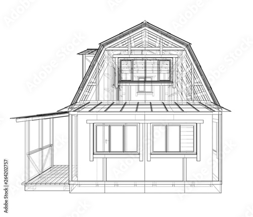 House sketch. Vector rendering of 3d