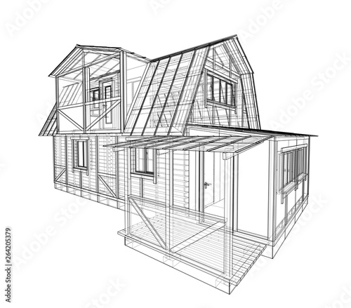 House sketch. Vector rendering of 3d