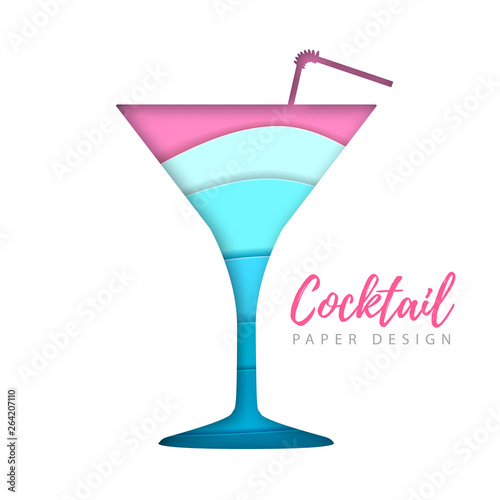 Cocktail cosmopolitan silhouette. Cut out paper art style design.