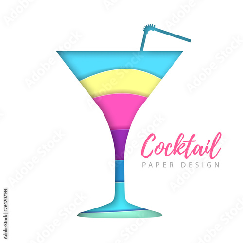 Cocktail cosmopolitan silhouette. Cut out paper art style design.