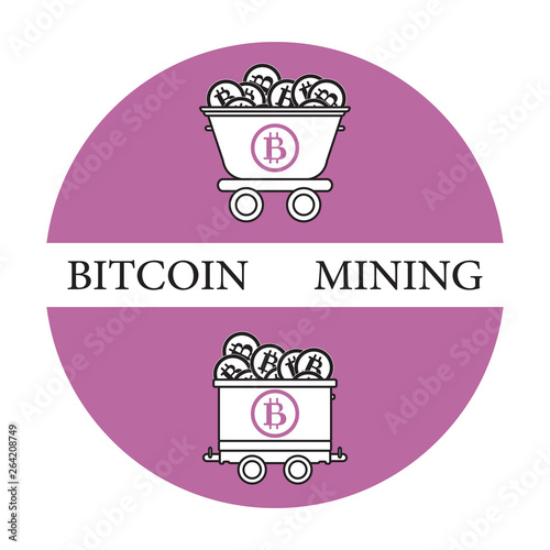 Mining of bitcoins. Mining trolleys with bitcoins.