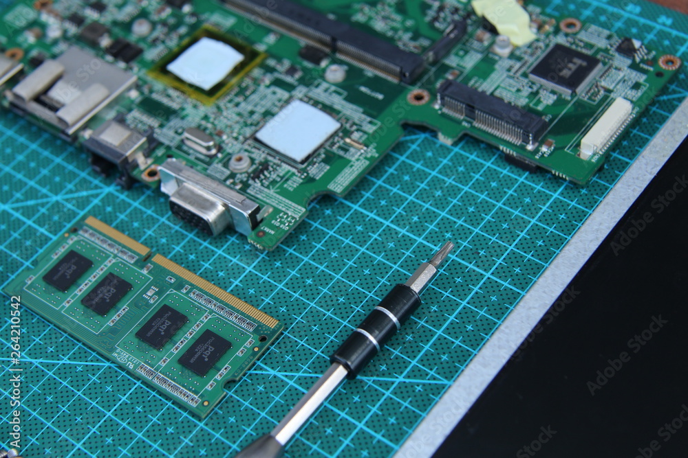 electronics repair on the table green substrate electronics repair on the table green substrate
