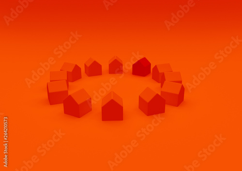 orange houses for real estate property industry, 3d illustration