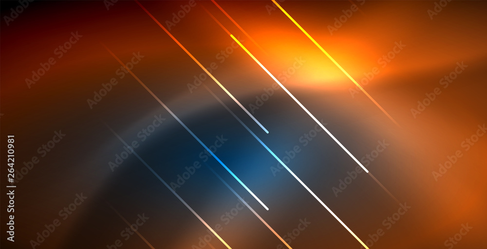 Neon glowing techno lines, blue hi-tech futuristic abstract background template with lights Neon glowing techno lines, blue hi-tech futuristic abstract background template with lights