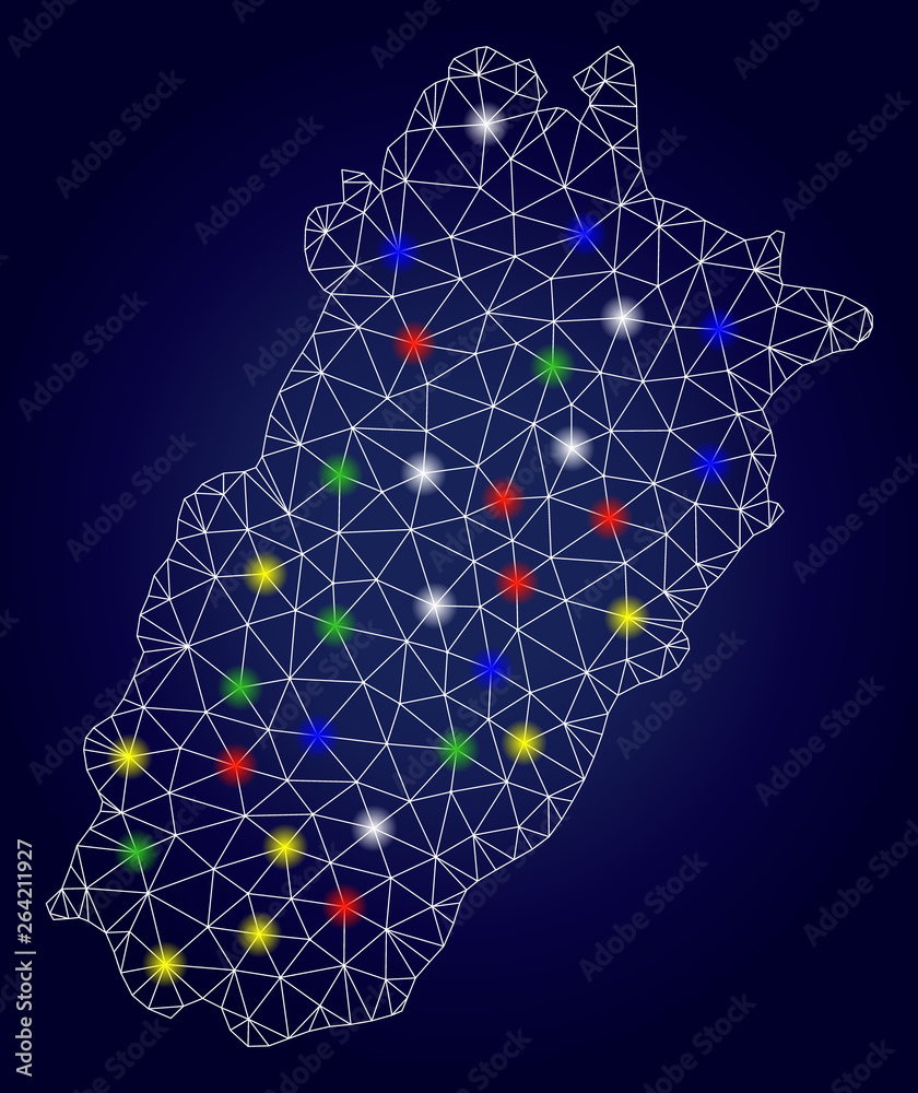 Bright mesh vector Punjab Province map with glare light spots. Mesh ...