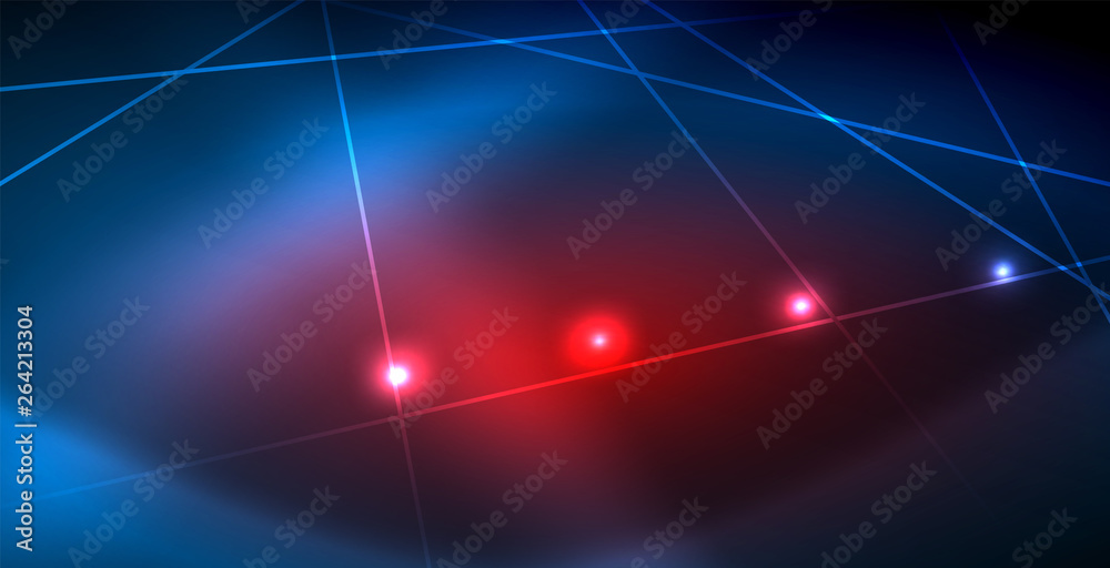 Neon glowing techno lines, blue hi-tech futuristic abstract background template with lights Neon glowing techno lines, blue hi-tech futuristic abstract background template with lights