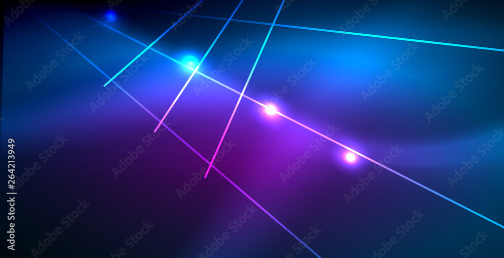 Neon glowing techno lines, blue hi-tech futuristic abstract background template with lights Neon glowing techno lines, blue hi-tech futuristic abstract background template with lights