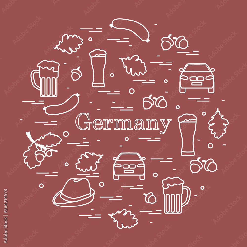 Vector illustration with various symbols of Germany arranged in a circle. Travel and leisure. Vector illustration with various symbols of Germany arranged in a circle. Travel and leisure.