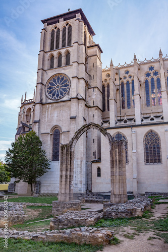 The fragment of Roman Catholic Cathedral of Saint-Jean in Lyon, France
