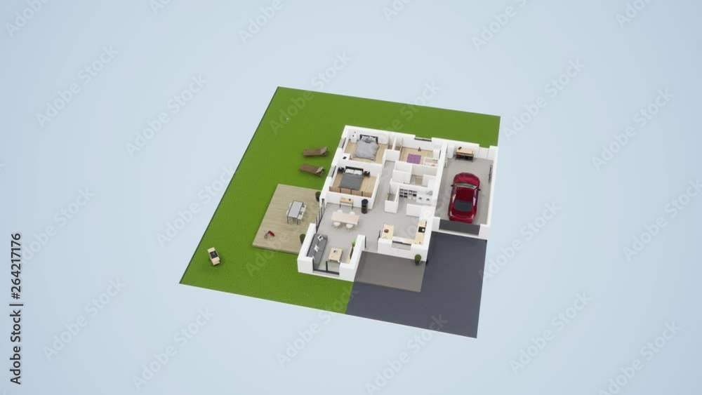 Plan 3d ouvert maison, vue à  360°