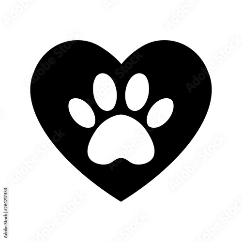 The dog's track in the heart. cat and dog paw print inside heart