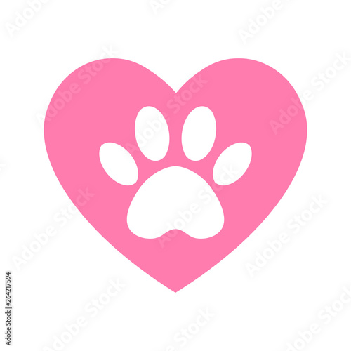 The dog's track in the heart. cat and dog paw print inside heart