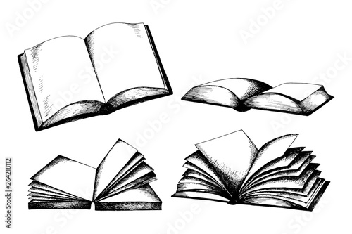 Universal hand drawn clip art, books sketch kit, elements for flyers, posters, web- sites, blogs, scrapbooking graphics white isolated