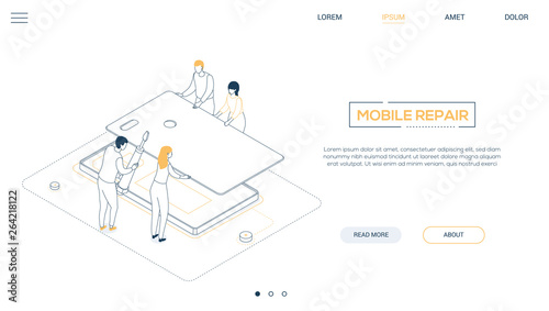 Mobile repair service - line design style isometric web banner