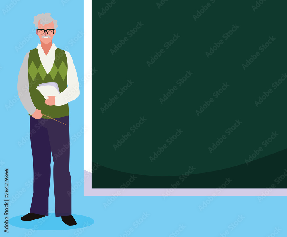 teacher male with documents and chalkboard teacher male with documents and chalkboard