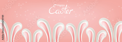 Easter rabbit ears Vector poster. Holiday card. pink backgrounds