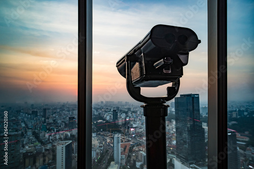 Canvas Print Public binocular telescope binoscope , on top of observation deck - wonderful Ci