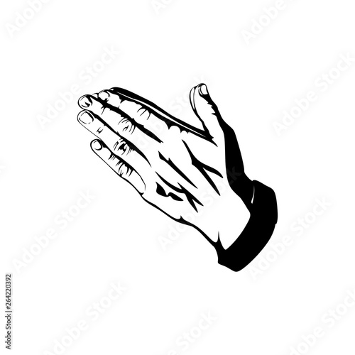 Silhouette of praying hands. Man prays and turns to God.