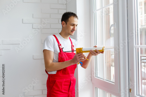 Windows installation worker. photo