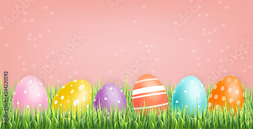 Colorful Easter eggs Vector realistic. Spring holiday banner. 3d detailed pos...