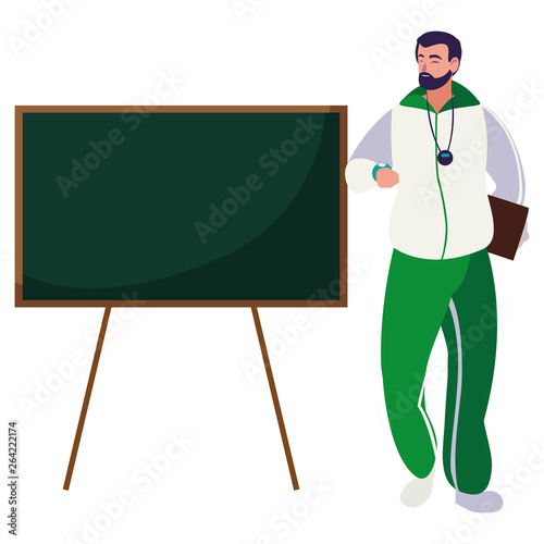 sports teacher with chalkboard character