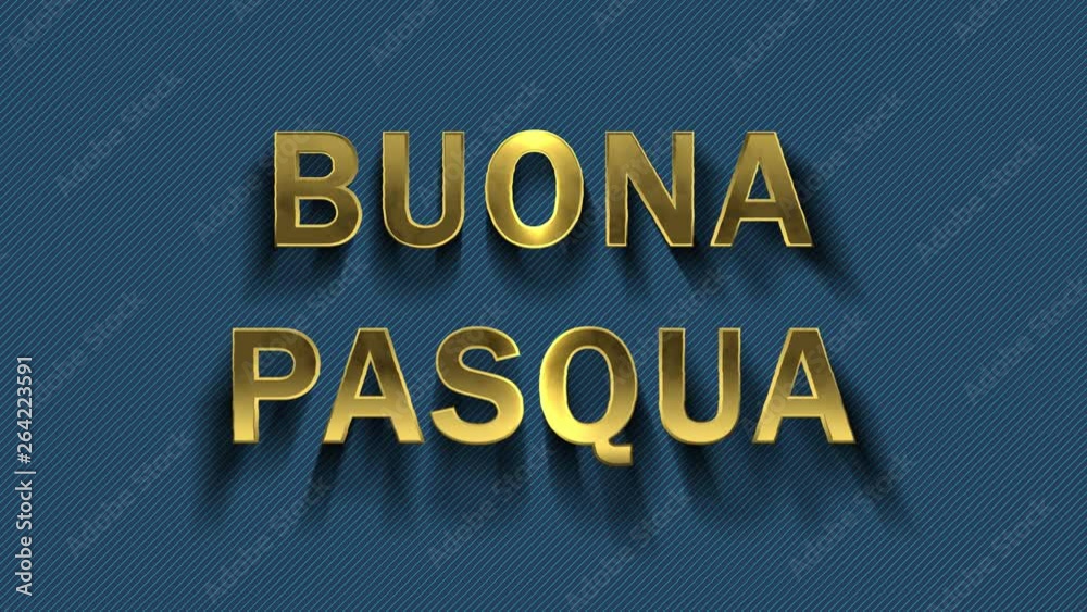 Animation of colored particles turn into blue background and inscription - Buona Pasqua, Happy Easter in italian language.