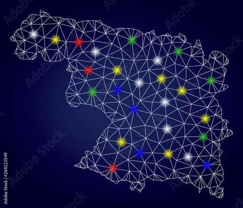 Glossy mesh vector Zamora Province map with glare light spots. Mesh model for patriotic illustrations. Abstract lines, dots, glare spots are organized into Zamora Province map.