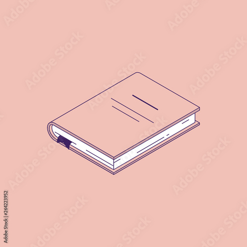 Isometric vector illustration of lying paper book or diary with hardcover.