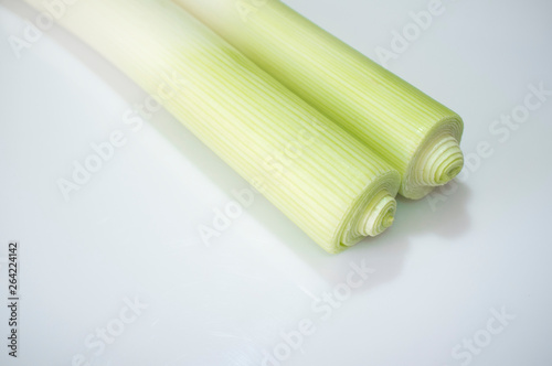 Clean leeks over white
