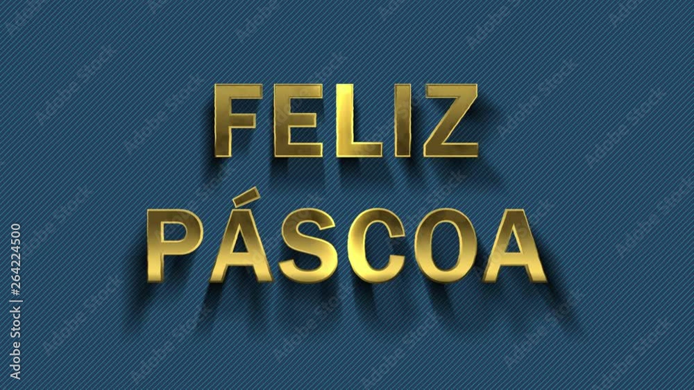 Animation of colored particles turn into blue background and inscription - Feliz Pascoa, Happy Easter in portuguese language.