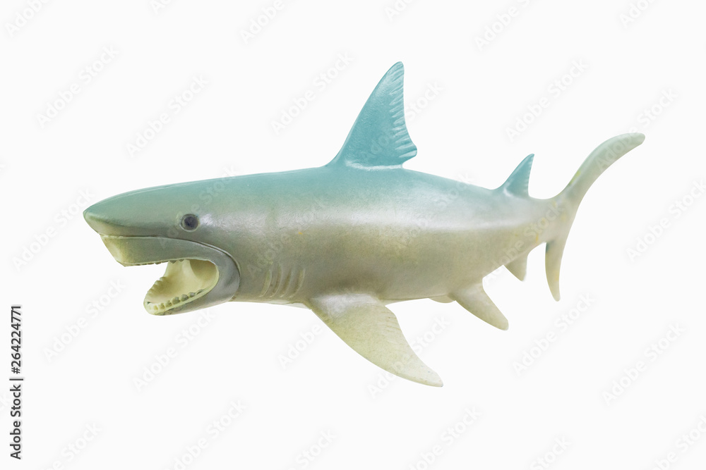 Naklejka premium figure toy white shark isolated closeup image.