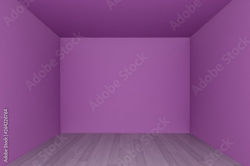 empty room ,purple wall with wood floor ,3d interior