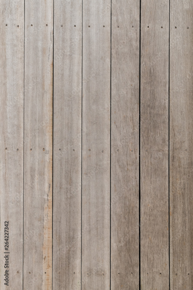 Fototapeta premium Faded by color untreated wooden battens, Oak planks fastened with screws