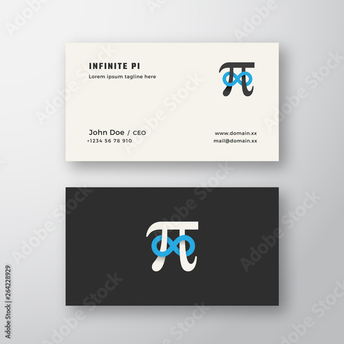 Pi Symbol with Infinity Sign Abstract Vector Sign or Logo and Business Card Template. Premium Stationary Realistic Mock Up.