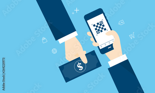 QRコード決済と現金のイメージ