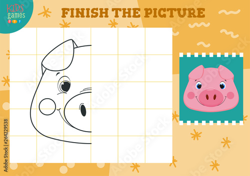 Copy and complete picture vector illustration. How to draw mini game for preschool kids