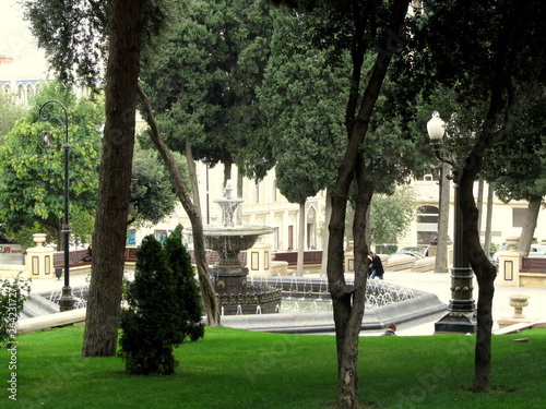 Baku. City center. Fountain in the park