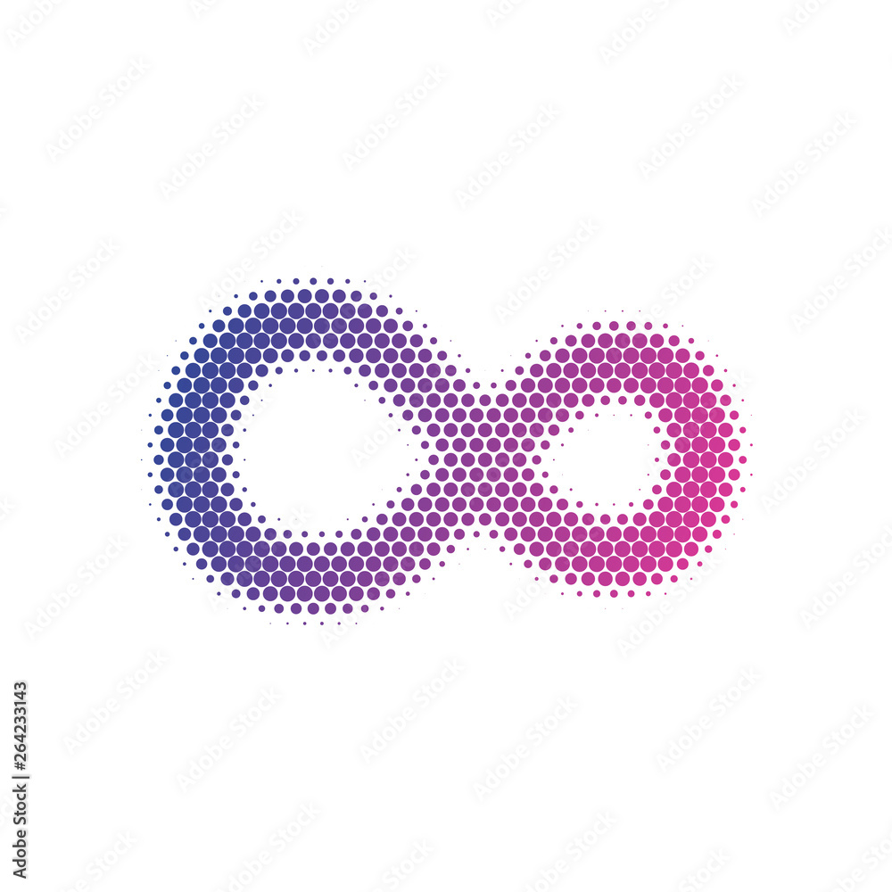 Infinity symbol in halftone. Dotted illustration isolated on a white background.Vector illustration. Infinity symbol in halftone. Dotted illustration isolated on a white background.Vector illustration.