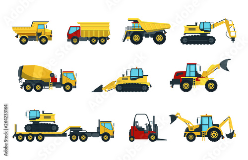 Truck, bulldozer, mixer, roller, dumper, excavator