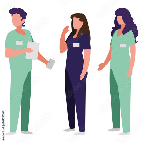 group medicine workers with uniform characters