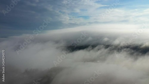 Wallpaper Mural Aerial SLIDE high over the morning fog on a frozen lake in Maine Torontodigital.ca