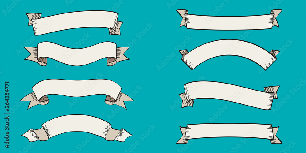 Set of old vintage ribbon banners and drawing in engraving style Vector Illustration - Vector.